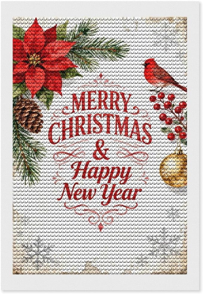AIVKIEJK Diamond Painting Kits for Adults - Merry Christmas & Happy New Year Painting DIY 5D Full Drill Diamond Dots Paintings with Diamonds Gem Art and Crafts Home Decor 8"x12"