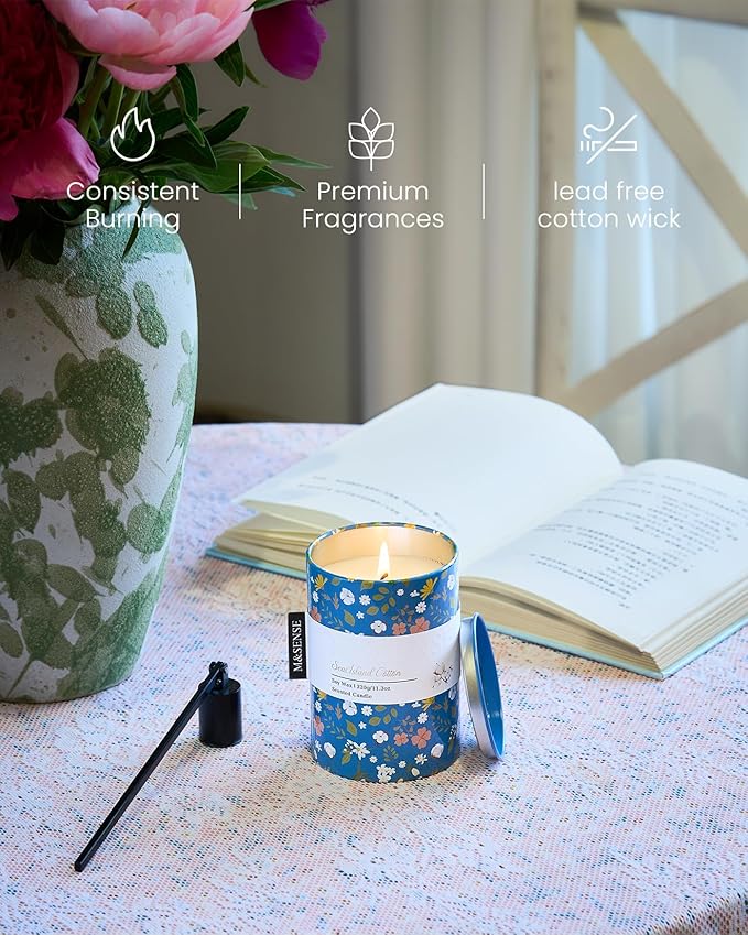 M&SENSE Spring Candle 11.3 oz, Sea Island Cotton Scented Candle, Non-Toxin Soy Wax for Home Scented, Floral Candles Gift for Her, Up to 70 Hours Burning Long-Lasting Fragrance