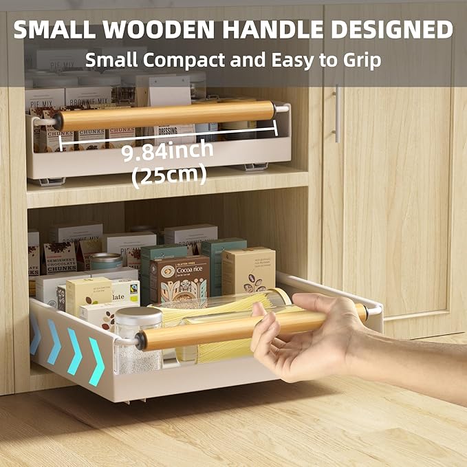2 Pack Pull Out Cabinet Organizer, 15.3'' Deep Expandable Slide Out Cabinet Organizer Fixed with Adhesive Nano Film, Slide Out Drawers Pull Out Tray for Cabinet in Kitchen, Pantry, Bathroom, White