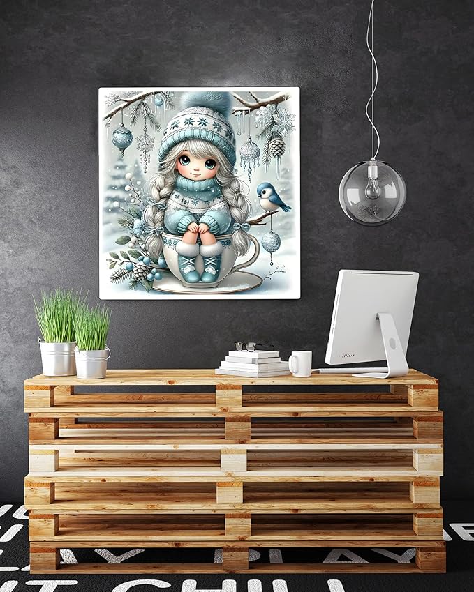 Christmas Diamond Painting Kits for Adults Beginners,DIY Winter Girl Diamond Art,5D Full Round Drill Diamond Dot Gem Art Kits,Home Wall Decor 14x14 Inch