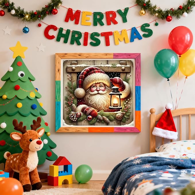 VIGEGU Christmas Diamond Art Kits for Adult,Santa Claus Diamond Painting for Beginnger,Lantern DIY Full Drill Rhinestone Diamond Dots Gem Painting Home Wall Decor 13.7x13.7 in