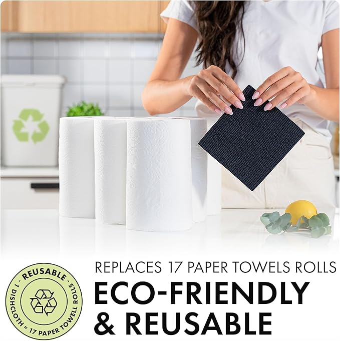 SUPERSCANDI 5 Pack Swedish Dishcloths for Kitchen - 100% Biodegradable & Compostable | Reusable Paper Towels Washable, Food-Safe & Without Plastic - Dish Rags Suitable for Any Surface | Premium, Black