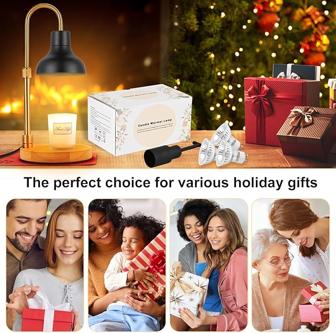 Candle Warmer Lamp with Timer & 3 Bulbs, Dimmable Electric CandleLight Adjustable Height and Brightness Candle Wax Warmer for Jar Candles Bedroom Home Decor House Warming Gift for Women (Black)
