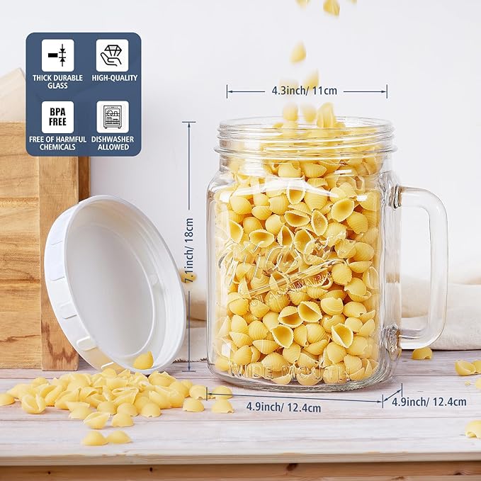 2 Pack Large Mason Jars, 74 oz Wide Mouth Glass Jar with Lid for Fridge, Glass Canisters DIY Favor Decor, Food Container for Sugar, Cookie, Flour, Pickle
