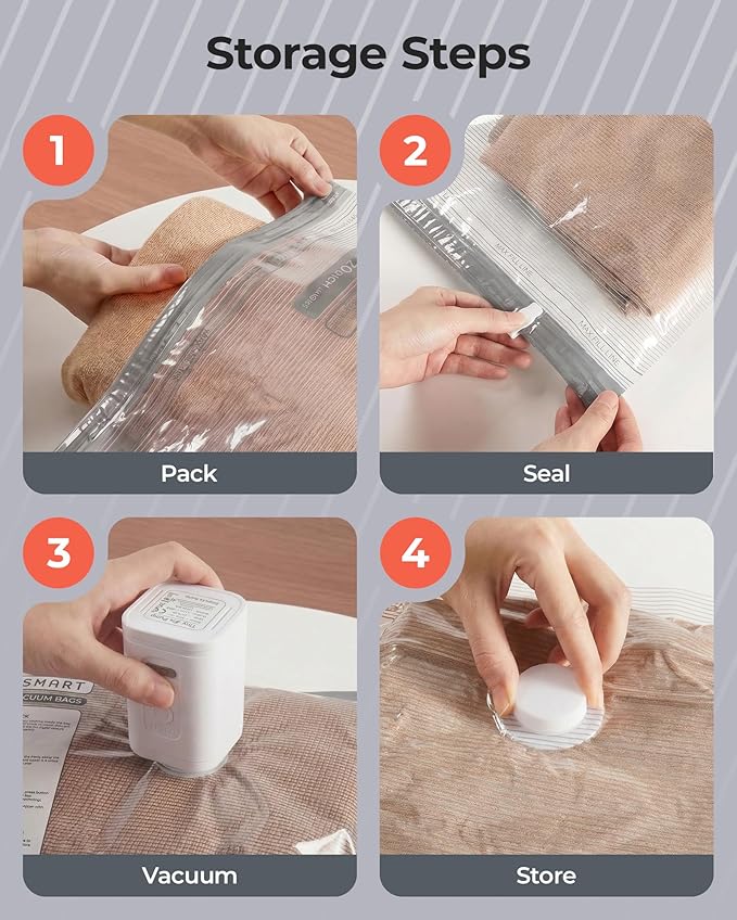 BAGSMART Vacuum Bags for Travel with Rechargeable Air Pump, Portable Space Saver Bags for Travel & Home, Vacuum Compression Seal Bag for Clothing, Blanket, 21 Pack Gray
