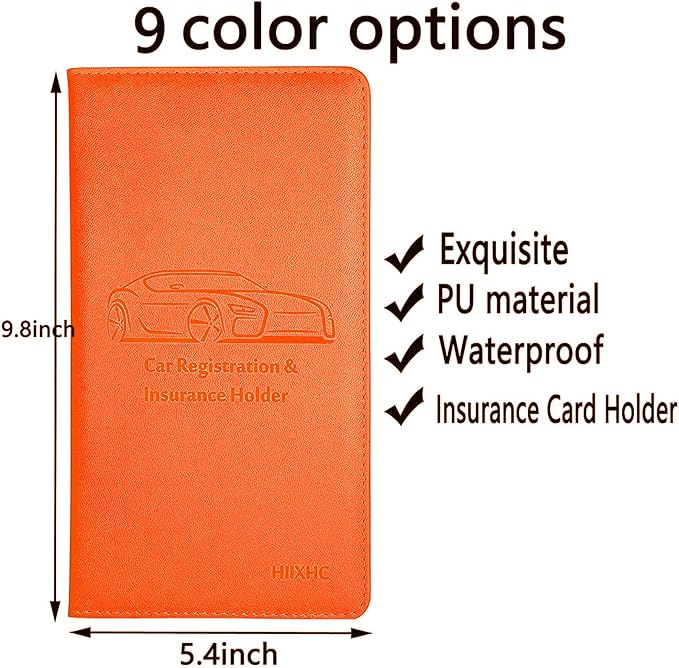 Car Registration and Insurance Card Holder - Leather Vehicle Glove Box Automobile Documents Paperwork Wallet Case Organizer for ID, Driver's License, Key Contact Information Cards