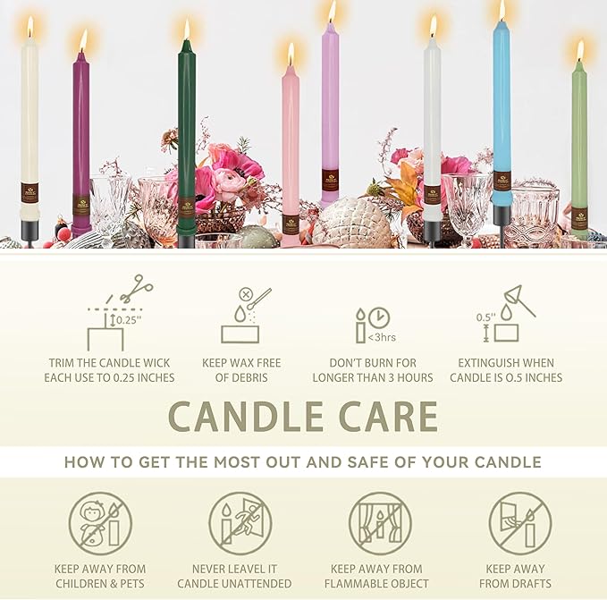 Ivory Candlesticks 10 Inch Handmade Dripless Taper Candles Unscented Colored Candle Set, Pack of 4 - Up to 8 Hours Burn