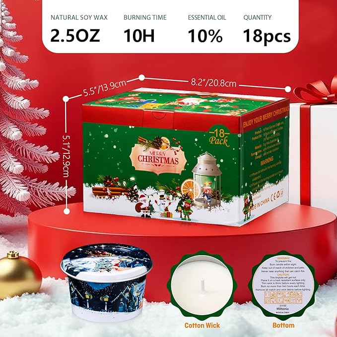 18-Pack Christmas Aromatherapy Candle Set - Travel-Size Scented Candles 2.5 oz Each | 10+ Hour Relaxing Long-Lasting Burn | Fragrant Soy Candles for Home, Gifts