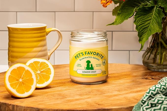 Pet's Favorite Pet Friendly Candles with a Natural Fiber Wick, Clean Burning Long Lasting with a 70 Hour Burn Time, Lemon Zest Pack of 2