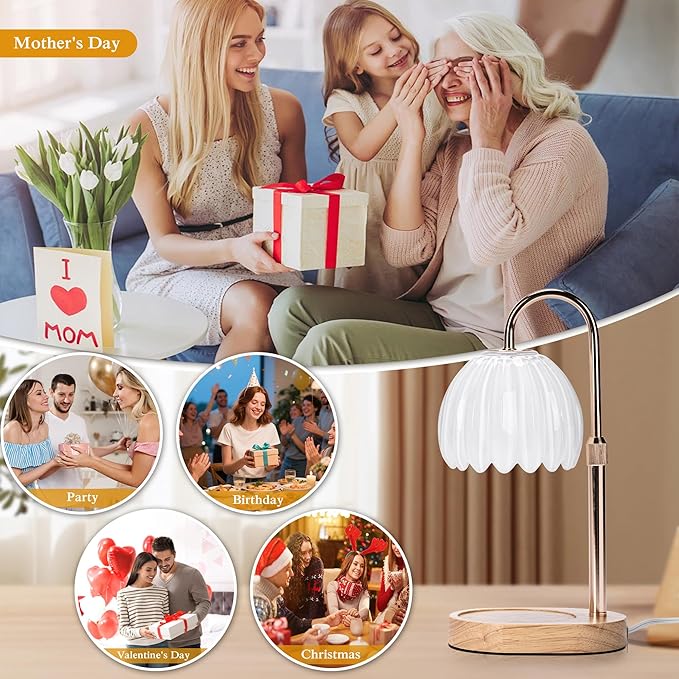 Candle Warmer Lamp with Timer Dimmer Adjustable Height, for New Home Decor,Valentine's Day, Birthday Gifts for Women,Wax Warmer Lamp for Jar Candles with 2 Bulbs(White)