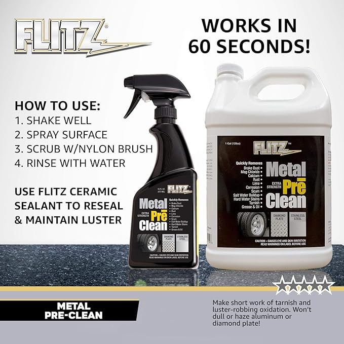 Flitz Metal Pre-Clean - 16oz of USA-Made Stainless Steel Cleaner Spray - Works on Aluminum, Brass, Copper, & More - Tarnish, Rust Remover for Metals - Non-Abrasive Aluminum Deoxidizer (3 Pack)
