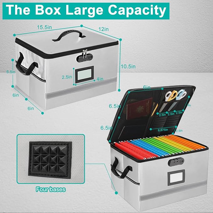 EXLIFBAG File Box with Lock, Portable Document Organizer Box with Handle, Fireproof File Box for Home Office, Legal File Organizer Storage