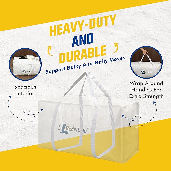 Heavy Duty Moving and Storage Bag - 29"x13"x15" Inches Tote with Reinforced Handles - Holds up to 65 lbs. - Tear and Water Resistant - Multi-Purpose and Foldable Double Zipper Polypropylene Bag