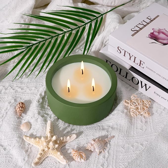 Viyffo Large Citronella Candles Outdoor, 3 Wick 20oz Citronella Candle Indoor, Non Toxic Soy Scented Candle, Green Ceramic Jar for Patio, Deck, Garden, Backyard & Camping, Home Fragrance, Décor & Gift