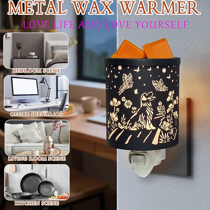 Plug in Wax Warmer for Scented Wax melt Warmer Scentsy Wax Warmer for Fragrance Oil Candle Warmer for Office Bedroom Gift & Home Decor（Dog and Butterfly）