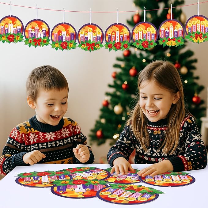 Tinlade 32 Packs Christmas Advent Wreath Suncatchers Crafts Make Your Own Advent Candle Suncatchers DIY Tissue Craft Gifts Joy Christ Hope Hanging Ornaments Xmas Home Church Classroom Activities