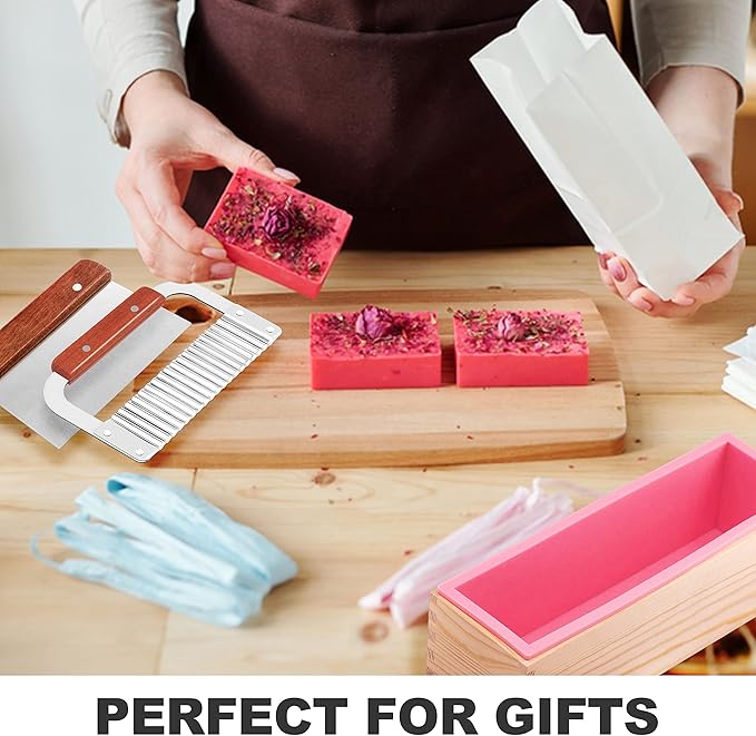 Lerykin Rectangular Soap Mold - 42oz Flexible Silicone Loaf Soap Mold with Wood Box for Making Craft Soap Homemade DIY Tool