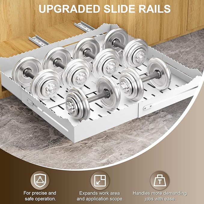 Pull Out Drawers for Cabinets, Expandable Pull Out Cabinet Organizer 11-18" Width,13-24" Depth, Roll out Shelves for Cabinets Without Lip, No Drill Adjustable Slide out Drawers for Kitchen & Pantry