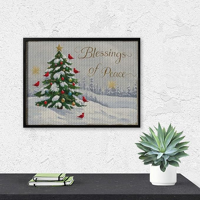 Diamond Painting Kits for Adults - Christmas Snowy Pine & Inspirational Blessings of Peace Painting DIY 5D Full Drill Diamond Dots Paintings with Diamonds Gem Art And Crafts Home Decor 12"x16"