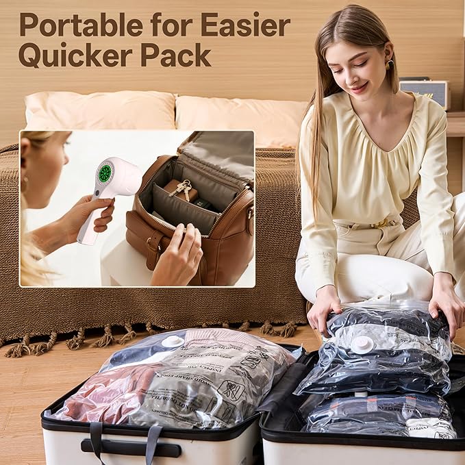 9 Pack Vacuum Seal Bags with Rechargeable Wireless Pump Set, 3 Combo Sizes for Travel Home Storage