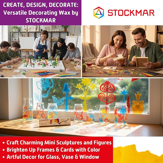 Stockmar Decorating Beeswax Narrow Sheets - Silver - 12 Sheets,Modeling Beeswax for Candle Making Kit, DIY Crafts for Adults, Stocking Stuffers for Kids, Teens at Home Or School