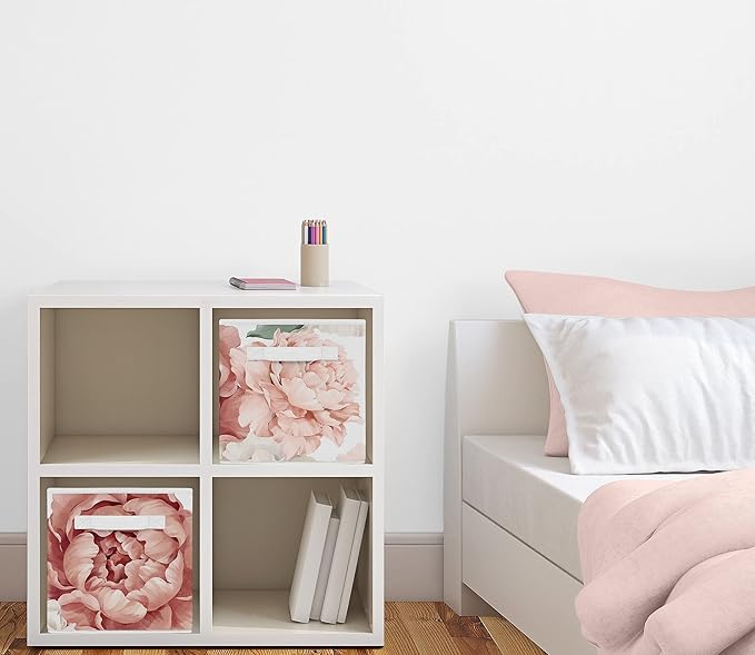 Sweet Jojo Designs Blush Pink Boho Shabby Chic Floral Girl Collapsible Fabric Storage Cubes Foldable Bins Organizer Boxes for Kids Baby Children Toys Set of 2 Off White Bohemian Vintage Flower Elegant