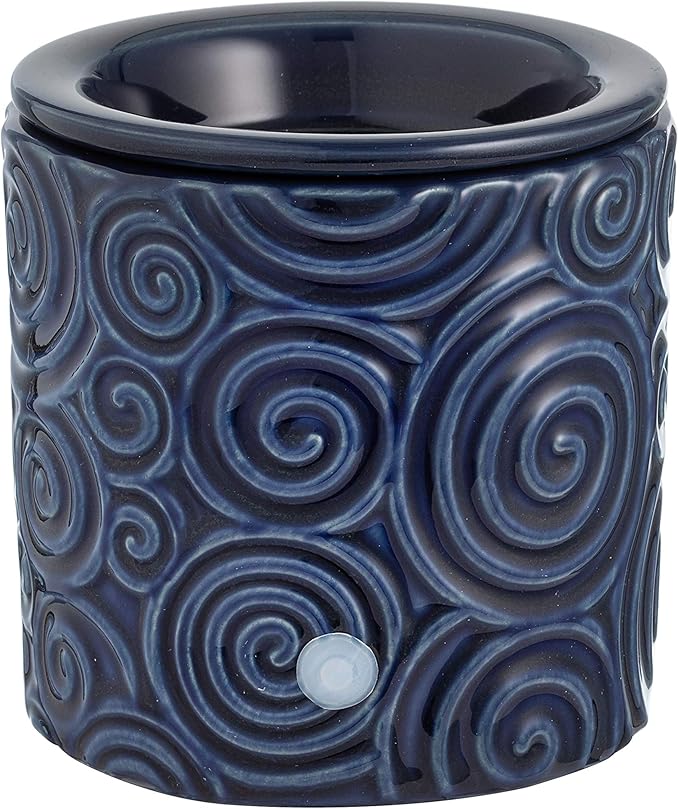 Blue Swirl Ceramic Candle Warmer Electric with Safety Timer | Automatic Plug in Fragrance Warmer for Scented Wax Melts, Cubes, Tarts | Air Freshener Set for Home Décor, Office, and Gifts