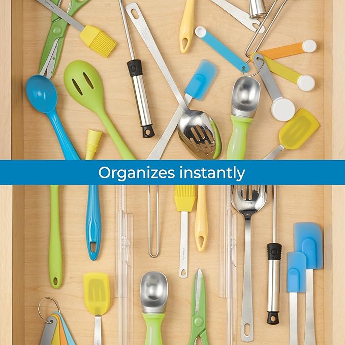 iDesign Plastic Adjustable Deep Drawer Dividers for Kitchen or Dresser Drawers - Set of 4 - Clear