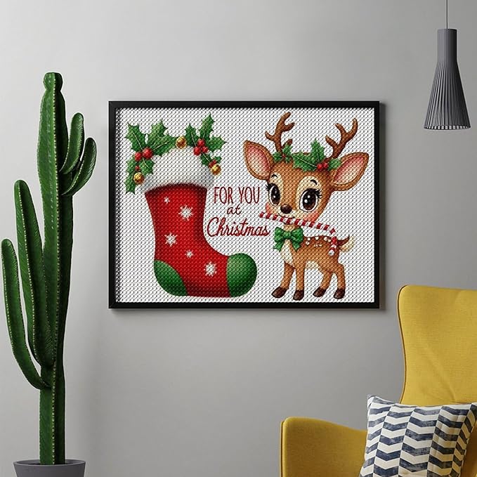 AIVKIEJK Diamond Painting Kits for Adults - Deer Sugar Bell Holiday Christmas Painting DIY 5D Full Drill Diamond Dots Paintings with Diamonds Gem Art and Crafts Home Decor 12"x16"