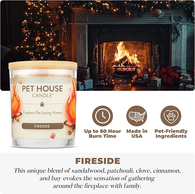 One Fur All Pet House Candles, Long Lasting, Clean Burning, Soy Wax Scented Candles for Pet Odor, Fireside