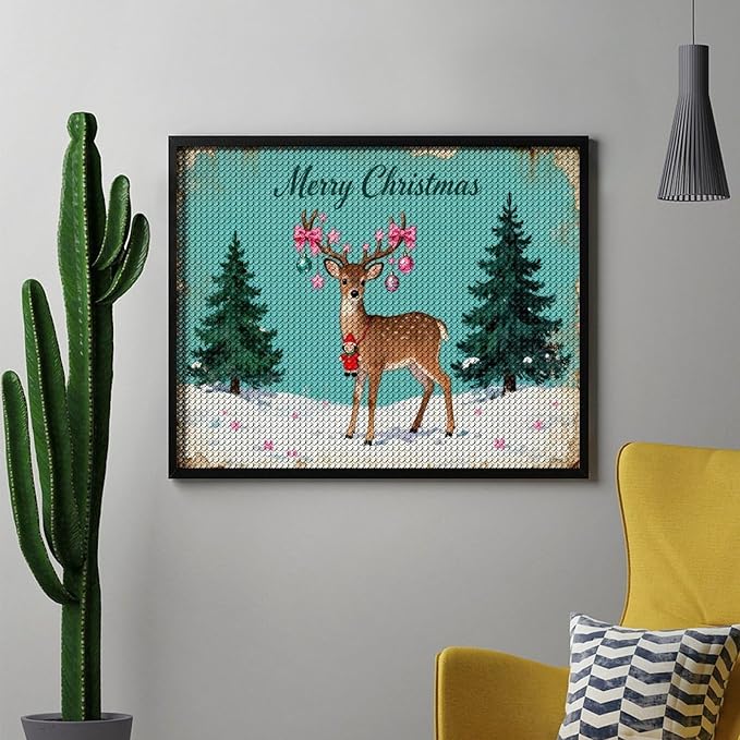 AIVKIEJK Diamond Painting Kits for Adults - Merry Pink Christmas Santa Deer & Tree Painting DIY 5D Full Drill Diamond Dots Paintings with Diamonds Gem Art and Crafts Home Decor 16"x20"