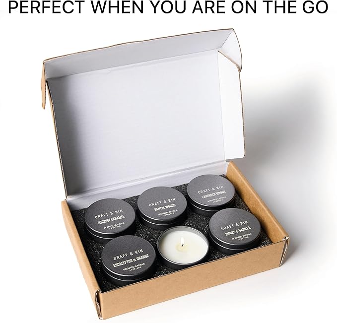 Craft & Kin Scented Votive Candle Gift Set of 6 | Small Luxury Scented Candles Holiday Gift Set for Home | Candle Box with Assorted Scents | 15–20 Hour Burn Each