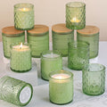 DARJEN 12 Pack Green Candle Jars for Making Candles- 3 Styles Glass Candle Making Jars Bulk with Bamboo Lids and Labels, Candle Making Supplies Candle Vessels for Home Decor