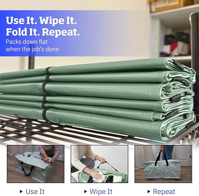 DURASACK Heavy Duty Moving Bag Storage Container Duffle Bag with Zipper, Reinforced Carry Straps and Backpack Straps, Made of Rugged Woven Polypropylene, Pack of 4, Sage