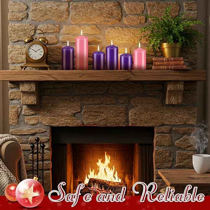 Amylove 8 Pcs 3 x 8 Inch Advent Pillar Candles Set Pink Purple Christmas Unscented Lasting Burning Church Candles for Advent Wreath Holiday Gifting