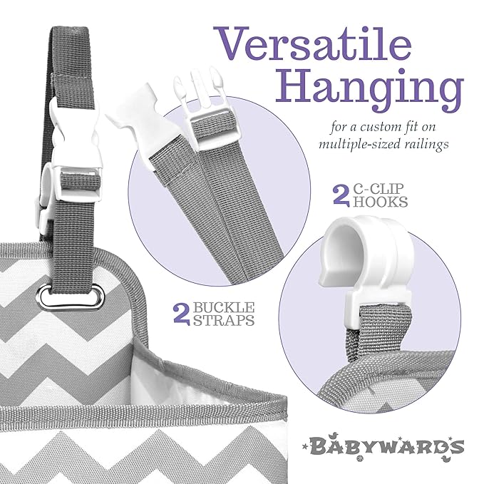 Hanging Diaper Caddy Organizer - Large Nursery Storage for Essential Newborn Baby Items - 2 Compartments, 3 Mesh Pockets - Durable Hooks to Hang on Bassinet, Changing Table, Crib