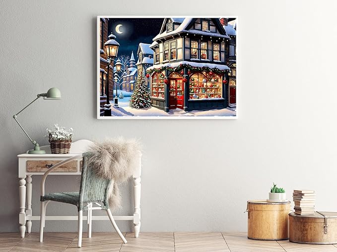 CZYWJMEI Christmas 5D Diamond Painting Kits for Adults Beginners,DIY Winter House Shop Diamond Art Kits,Full Round Drill Diamond Dot Gem Art Kits,Home Wall Decor 16x12nch