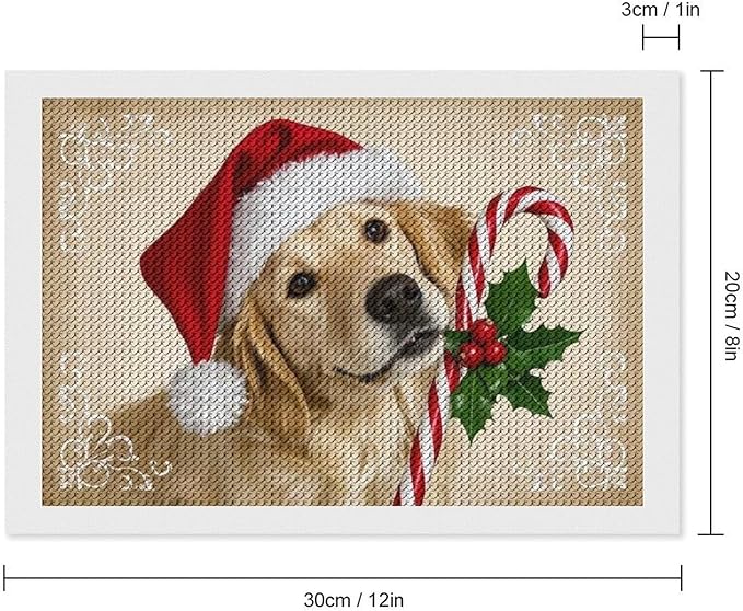Diamond Painting Kits for Adults - Christmas Golden Retriever Puppy in Santa Hat with Candy Cane Painting DIY 5D Full Drill Diamond Dots Paintings with Diamonds Gem Art And Crafts Home Decor 8"x12"