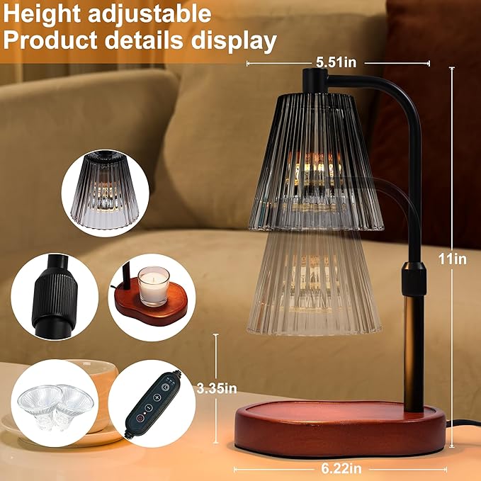 Black Candle Warmer Lamp with Timer, Birthday Gifts for Women Mom, Height Adjustable for Jar Candles, House Warming Gifts & Office Dorm Vintage Room Home Decor, Wax Warmer Lamp
