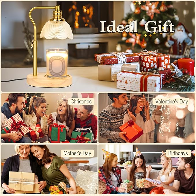 Electric Candle Warmer Lamp with Timer and Dimmer,Height Adjustable and Auto Shup-Off Light Lamps with 2 Bulbs,Fits Wax Melts Scented Warmers Jar Candles,Flameless Home Decor and Gifts