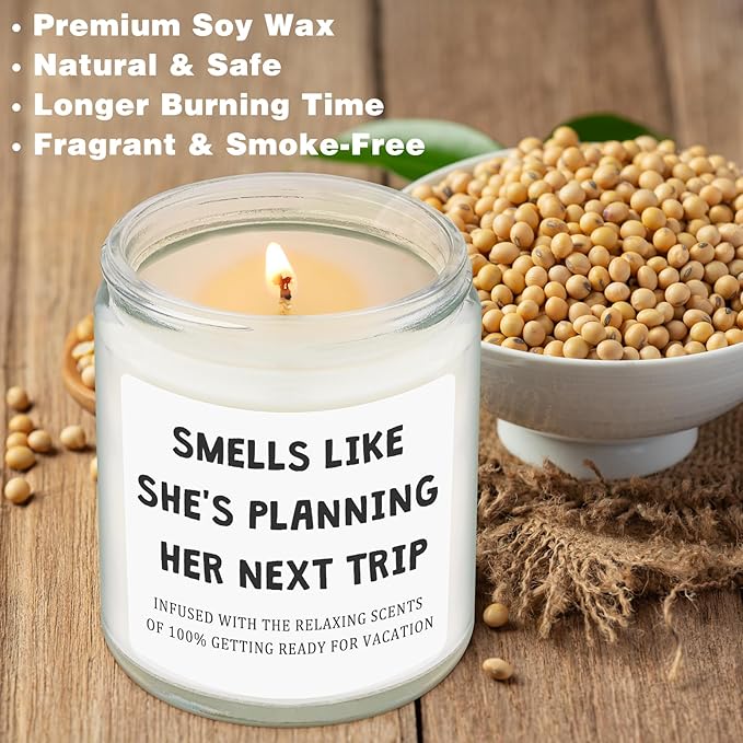 Travel Gifts for Women, Unique Gift for Travelers - Cool Ideas for People Who Travel, Funny Birthday Christmas Vacation Trip Candles for Woman Couple Friend