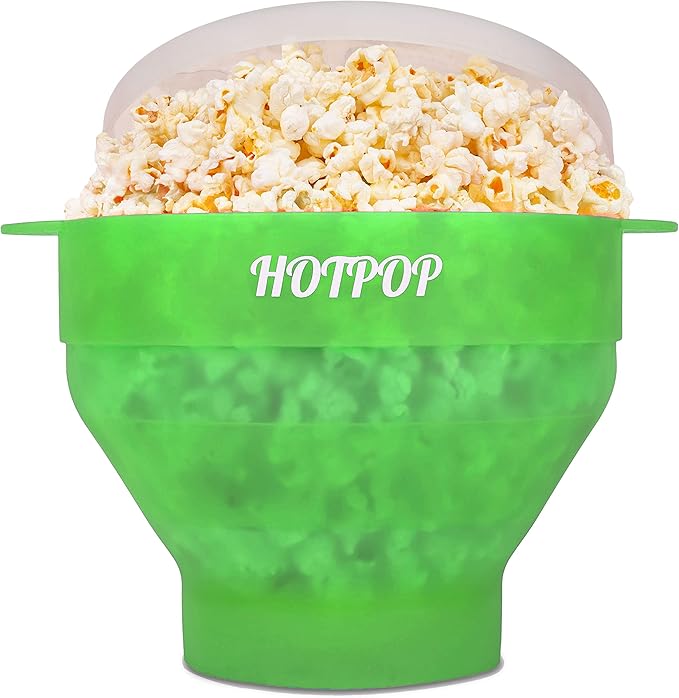 The Original Hotpop Microwave Popcorn Popper, Silicone Popcorn Maker, Collapsible Bowl BPA-Free and Dishwasher Safe- 20 Colors Available (Transparent Green)