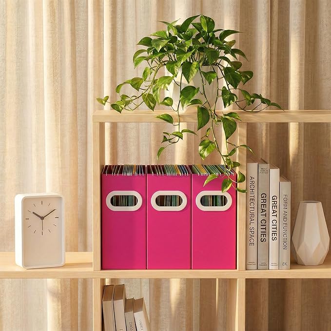 Hanging File Organizer Box, 3 Pack Pink Cardboard File Folder Holder for Letter Size, Portable Desk Document Storage with Handles, for Office,Home,School