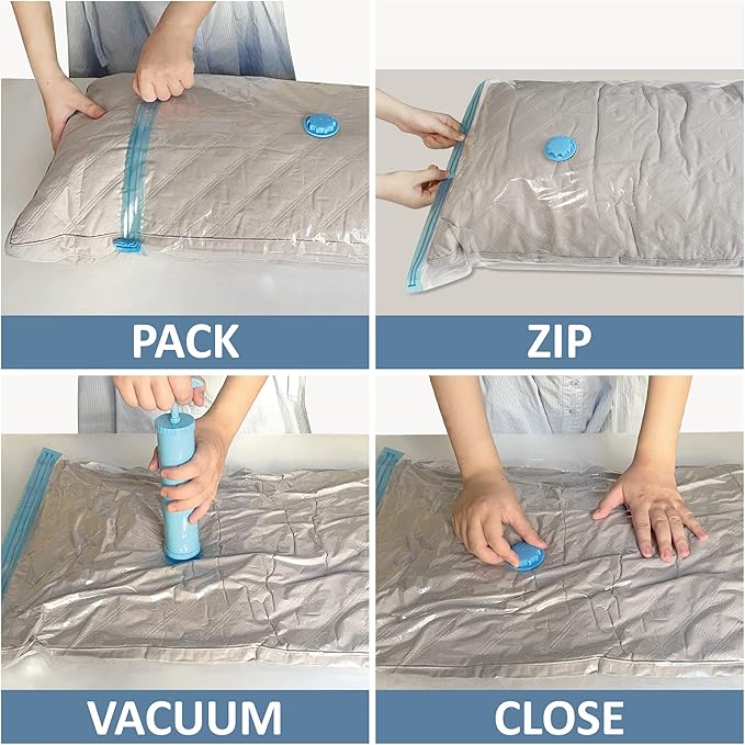 MattEasy Space Saver Vacuum Storage Bags, 6 Pack Combo (2 Jumbo/2 Large/2 Medium) Space Saver Bags with Pump, Storage Vacuum Sealed Bags for Clothes, Comforters, Blankets, Bedding