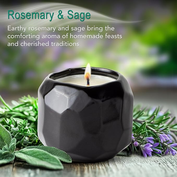 Hyggelight - The Growing Candle, Rosemary & Sage Scent, 13oz Ceramic Pot, Single Wick Aromatherapy Candles, 100% Soy for Women and Men, Emma