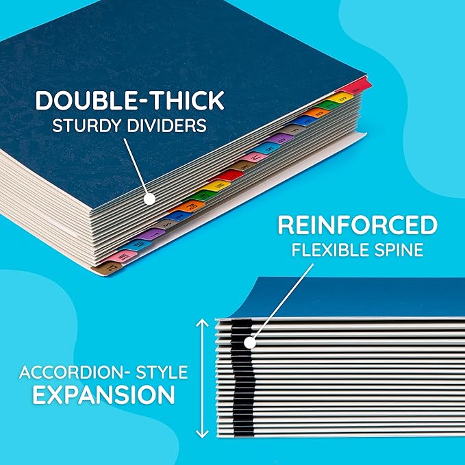 Blue Summit Expanding Desk File Sorter Organizer, Alphabetical File Organizer, Desk Sorter, Letter Size, 20 Dividers for A-Z Accordion File Organizer