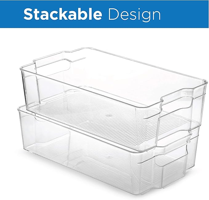 Set Of 10 Refrigerator Organizer Bins - 5 Wide and 5 Narrow Stackable Fridge Organizers for Freezer, Kitchen, Countertops, Cabinets - Clear Plastic Pantry Storage Rack