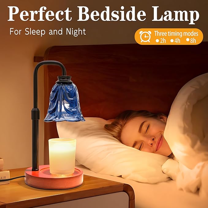 XJZJY Candle Warmer Lamp with Timer Dimmer, Adjustable Height Blue Tulip Candle Wax Warmer, Christmas Birthday Gift for Mom Women, House Warming Gifts for New Home Bedroom Decor,Flower Blue