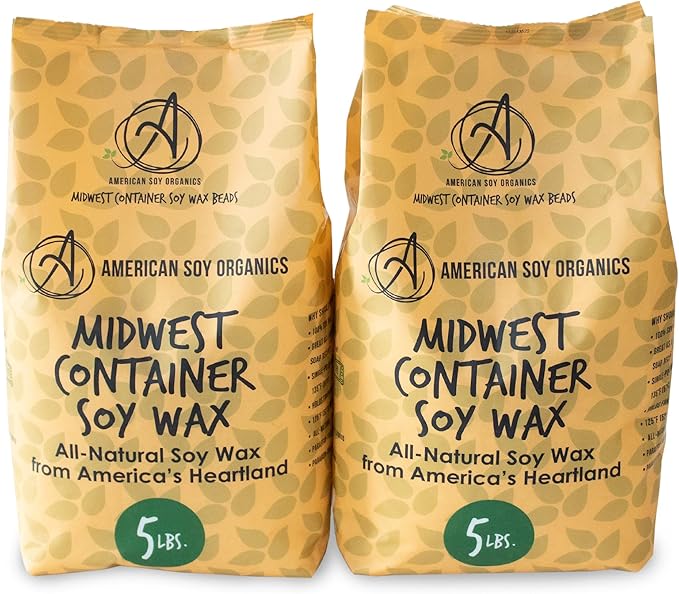 American Soy Organics 100% Midwest Soy Beads for Candle Making - Natural Supplies - Paraffin-Free, Beeswax-Free Candle Wax for Container Candles, Tealights and Wax Melts, 10 lbs