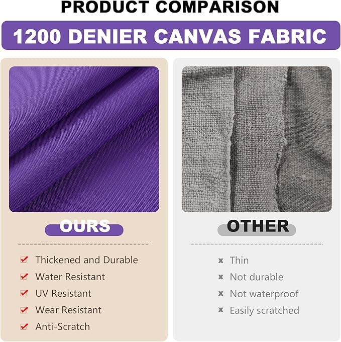 1200D Thicken Waterproof Canvas Fabric by The Yard 58" W Water-Resistant Polyester Fabric Heavy Duty Outdoor Upholstery Material for Chair Patio Cushion Furniture Cover Sewing DIY, 1 Yard Purple